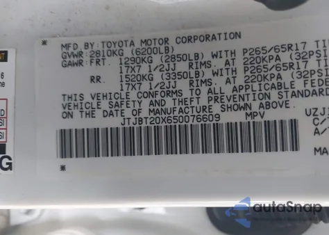 2005 Lexus Gx 470 z USA, uszkodzony, nr VIN JTJBT20X650076609